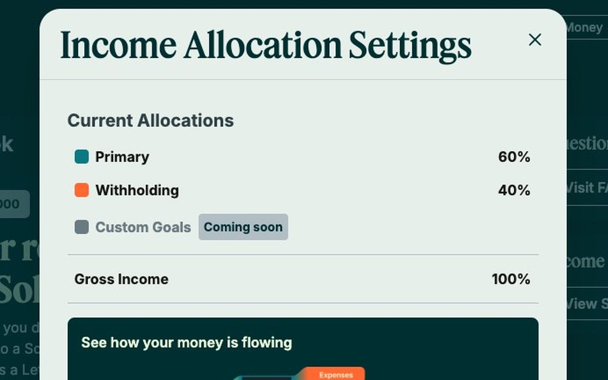 Lettuce income allocation settings