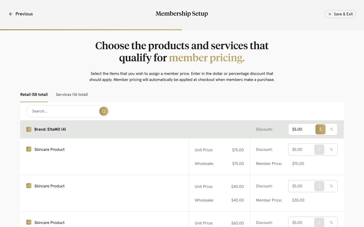 OPUL membership setup and product catalog
